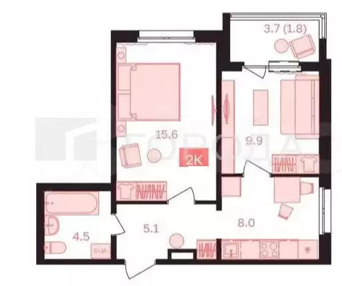 2-комнатная квартира: Барнаул, улица Гоголя, 25А (43.3 м) - Фото 0