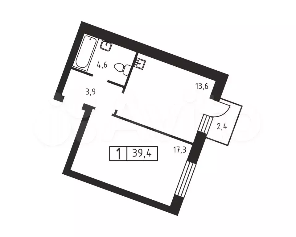 1-к. квартира, 39,4 м, 2/3 эт. - Фото 0