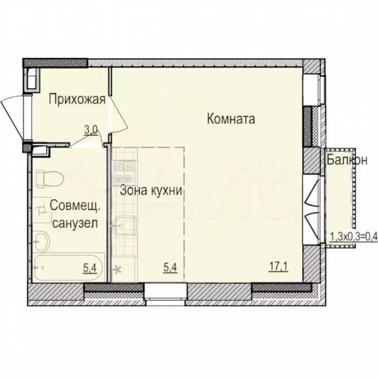 Квартира-студия, 30,9м, 5/18эт. - Фото 0