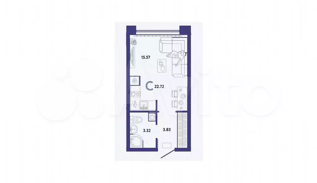 Квартира-студия, 22,7 м, 8/14 эт. - Фото 1