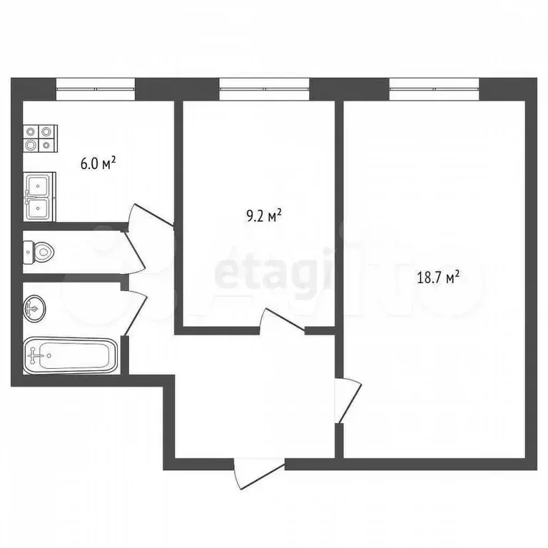 2-к. квартира, 44,3 м, 4/9 эт. - Фото 0