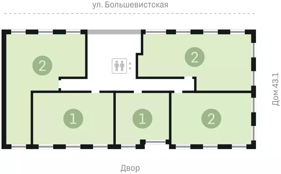 2-комнатная квартира: Новосибирск, Большевистская улица, 43/2с (45.32 ... - Фото 1