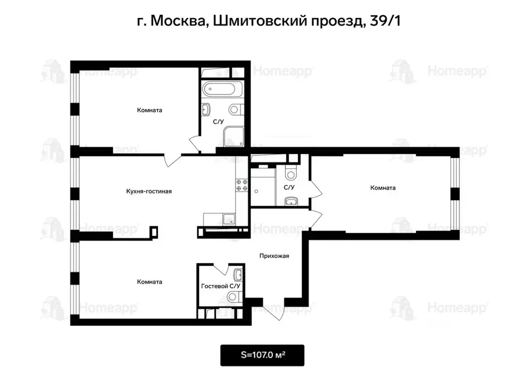 3-к кв. Москва Шмитовский проезд, 39к6 (108.0 м) - Фото 2