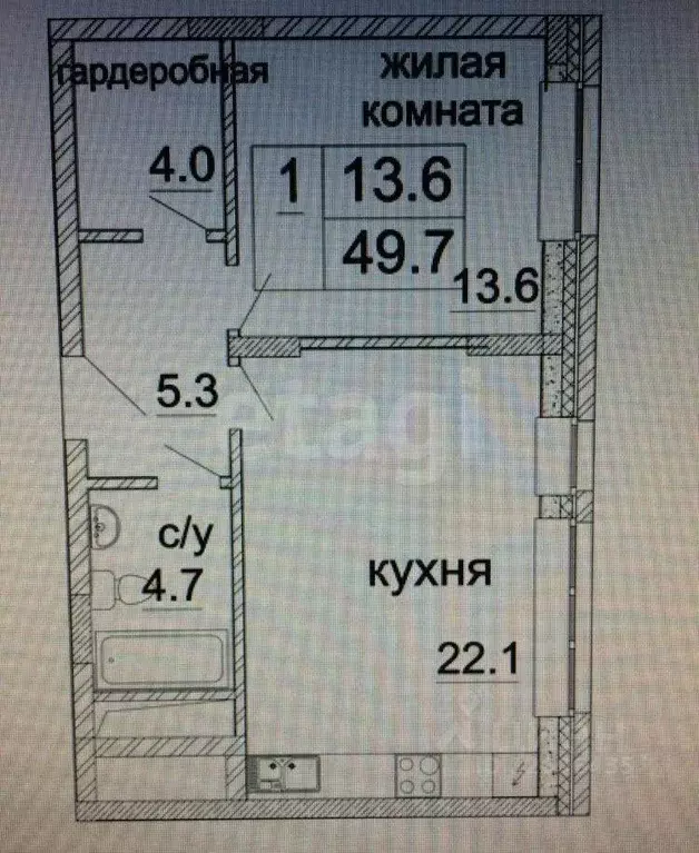 Студия Москва ул. Архитектора Щусева, 2к1 (49.1 м) - Фото 1