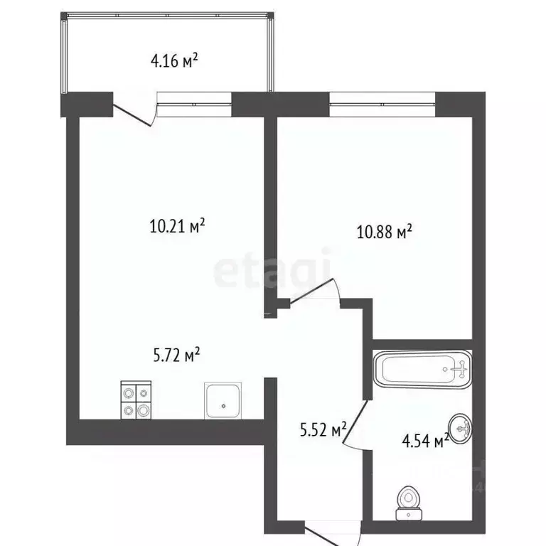 1-к кв. Тюменская область, Тюмень ул. Краснооктябрьская, 4Ак1 (41.03 ... - Фото 1