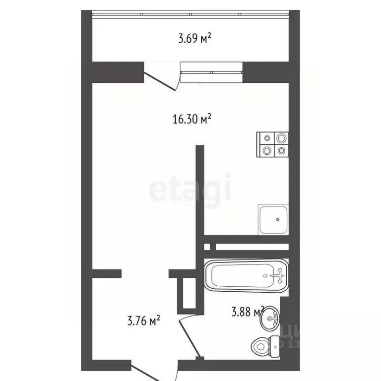 Студия Тюменская область, Тюмень Таежная ул., 2 (24.0 м) - Фото 2