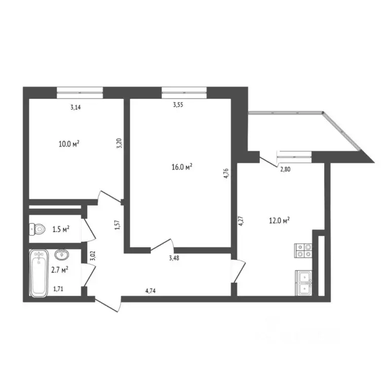 2-к кв. Тюменская область, Тюмень ул. Арктическая, 7к1 (50.2 м) - Фото 1