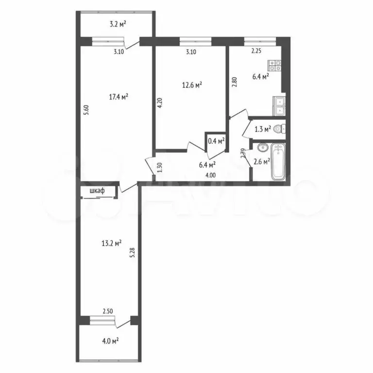 3-к. квартира, 61,1 м, 5/9 эт. - Фото 0