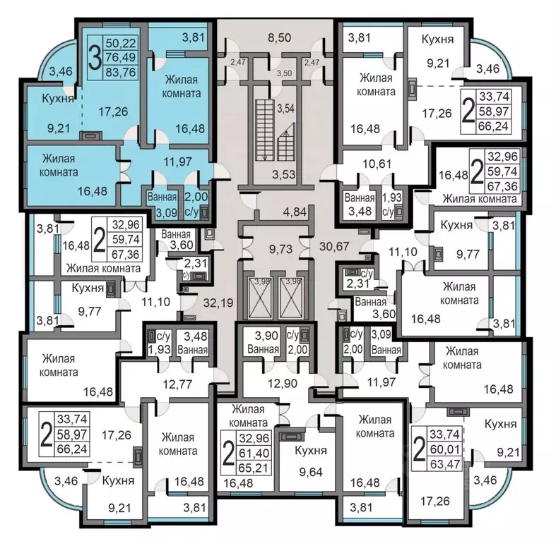3-к кв. Калужская область, Калуга ул. Минская, 23к1 (82.61 м) - Фото 2