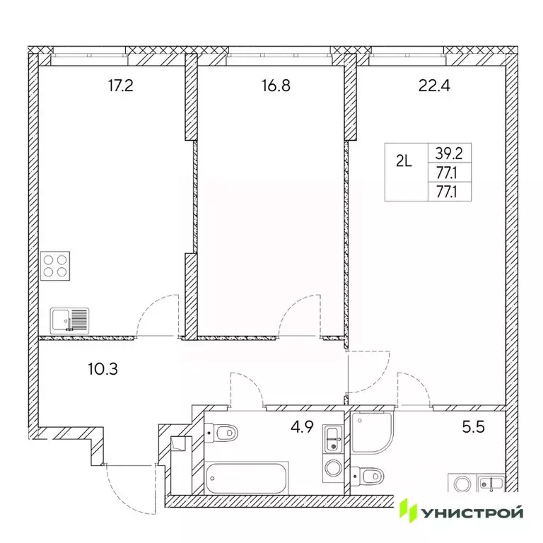 2-к кв. Свердловская область, Екатеринбург Вторчермет жилрайон,  (77.1 ... - Фото 0