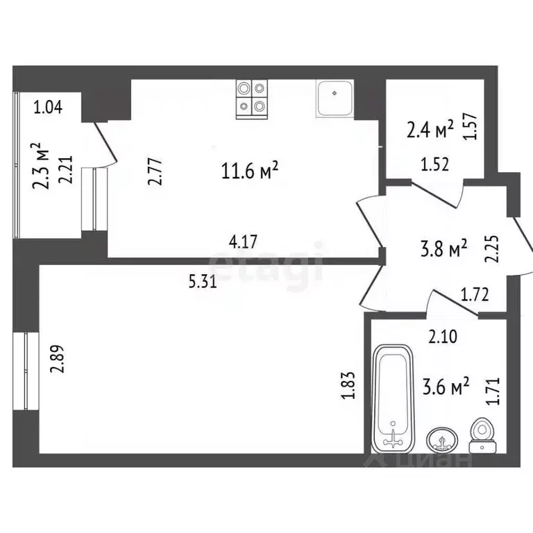 1-к кв. Ростовская область, Батайск ул. Котова, 12к2 (35.5 м) - Фото 2