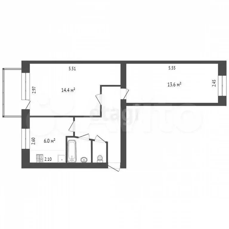 2-к. квартира, 44 м, 3/5 эт. - Фото 0
