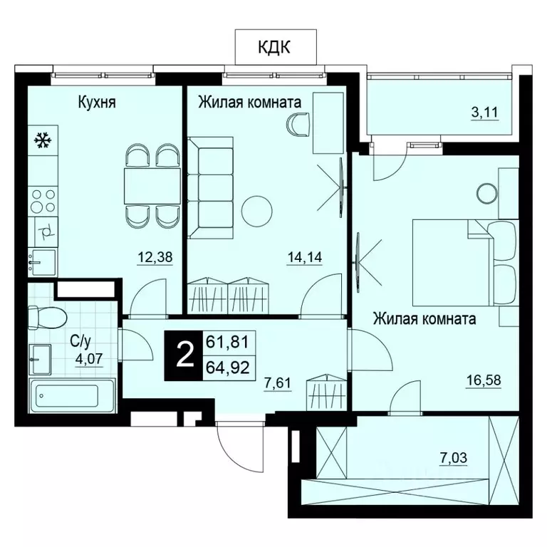 2-к кв. Самарская область, Самара АмГрад жилой комплекс (64.37 м) - Фото 1