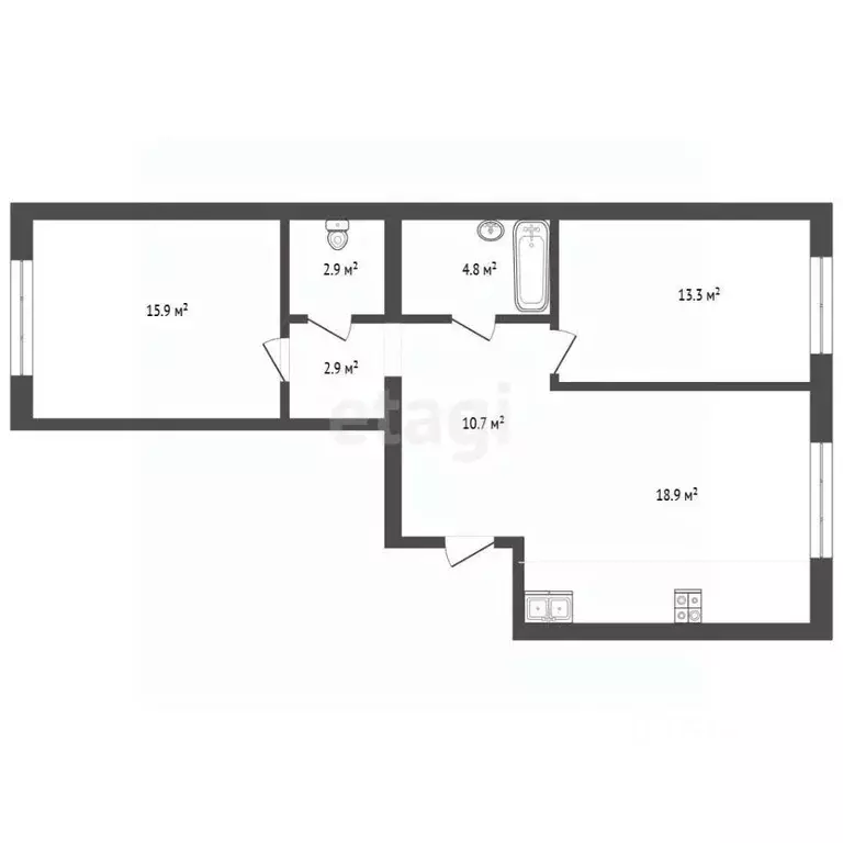 2-к кв. Тюменская область, Тюмень ул. Республики, 204к12 (70.1 м) - Фото 2