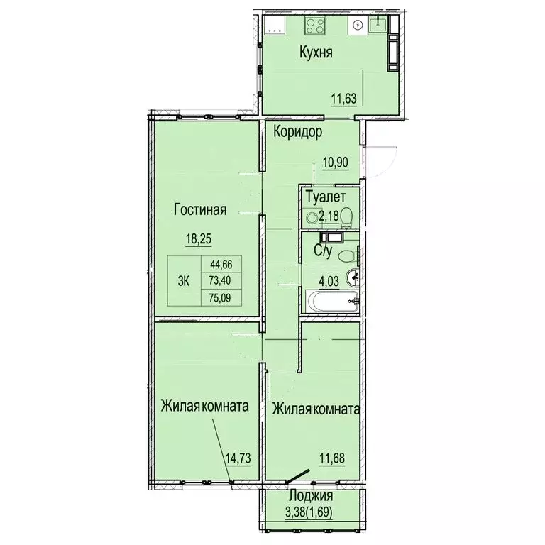 3-комнатная квартира: Нижний Новгород, Вязниковская улица, 41 (75.09 ... - Фото 0