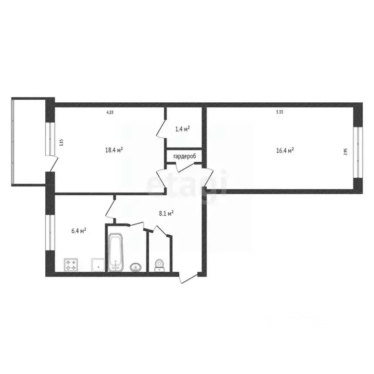 2-к кв. Красноярский край, Красноярск ул. Попова, 8А (47.6 м) - Фото 1
