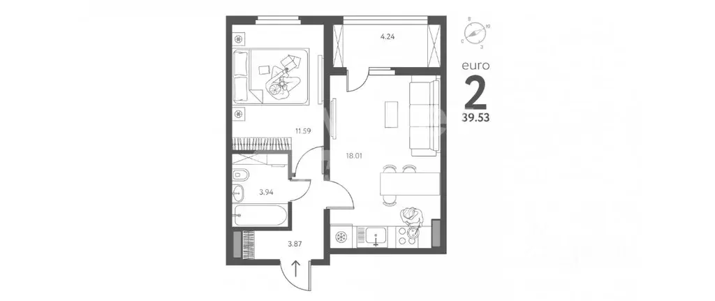 1-к кв. Липецкая область, Липецк ул. Перова, 2Д (39.53 м) - Фото 1