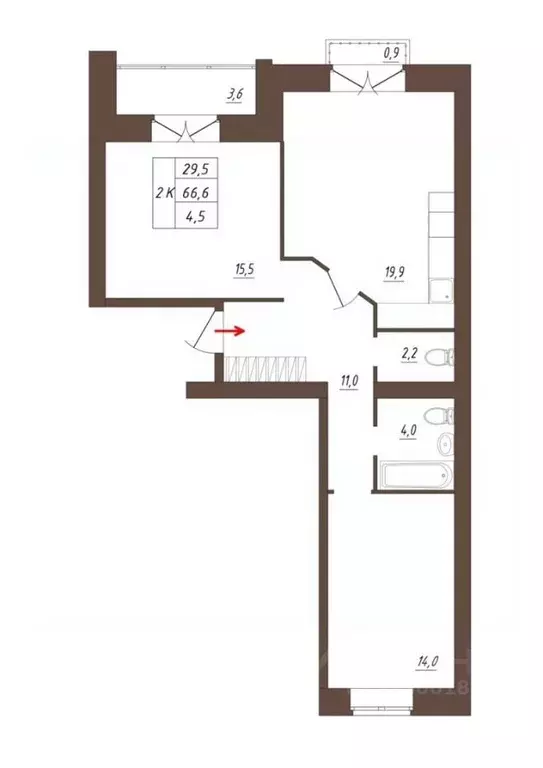 2-к кв. Вологодская область, Вологда  (66.6 м) - Фото 1