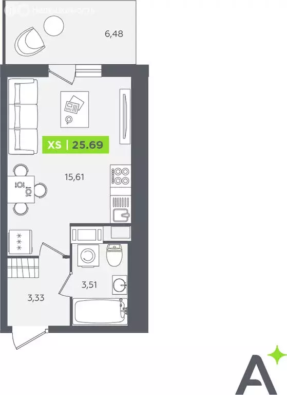 Квартира-студия: Кудрово, Солнечная улица, 10к2 (24.1 м) - Фото 1