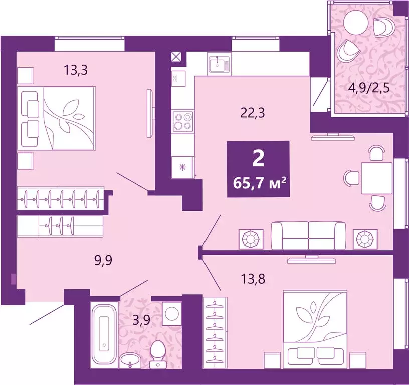2-комнатная квартира: Калининград, Байкальская улица, 1к5 (66.3 м) - Фото 1