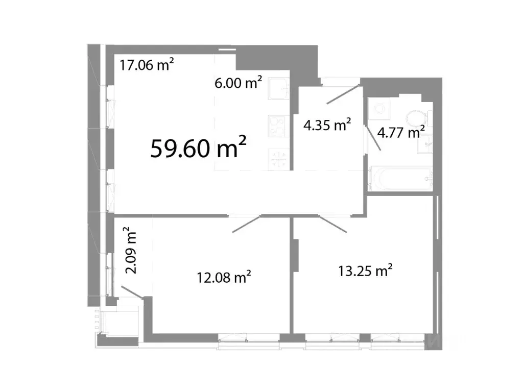 3-к кв. Челябинская область, Челябинск ул. Худякова, 18/3 (59.6 м) - Фото 1