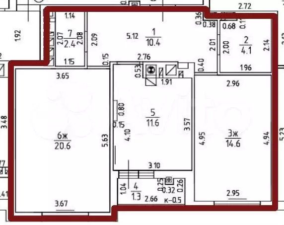 2-к. квартира, 65 м, 7/9 эт. - Фото 0