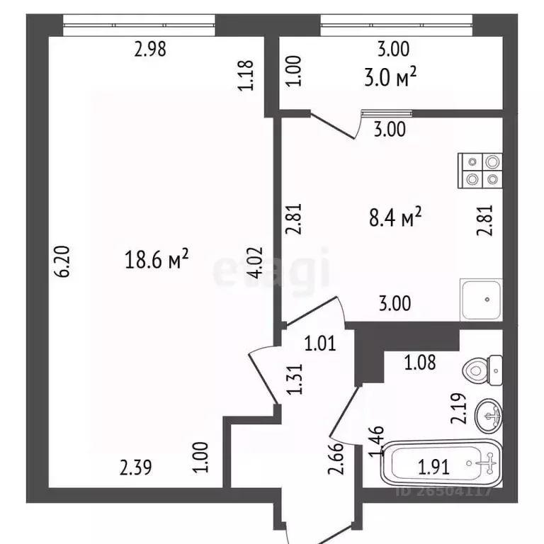 1-к кв. Севастополь ш. Лабораторное, 33к2 (33.7 м) - Фото 2
