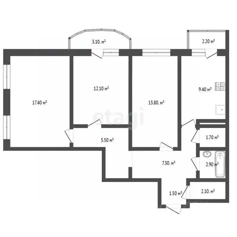 3-к кв. Тюменская область, Тюмень ул. Тамары Сатюковой, 22 (73.7 м) - Фото 2