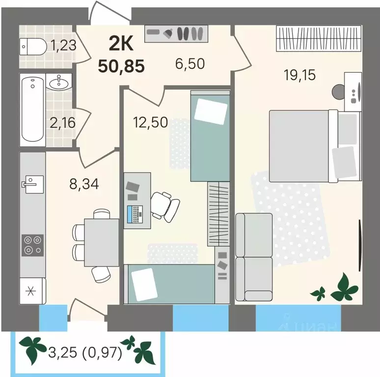 2-к кв. Пермский край, Пермский муниципальный округ, с. Култаево ул. ... - Фото 1