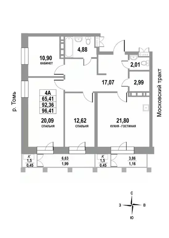 4-к кв. Томская область, Томск тракт Московский, 109Б/2 (96.41 м) - Фото 0