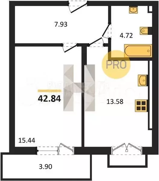 1-к. квартира, 42,6 м, 7/7 эт. - Фото 0