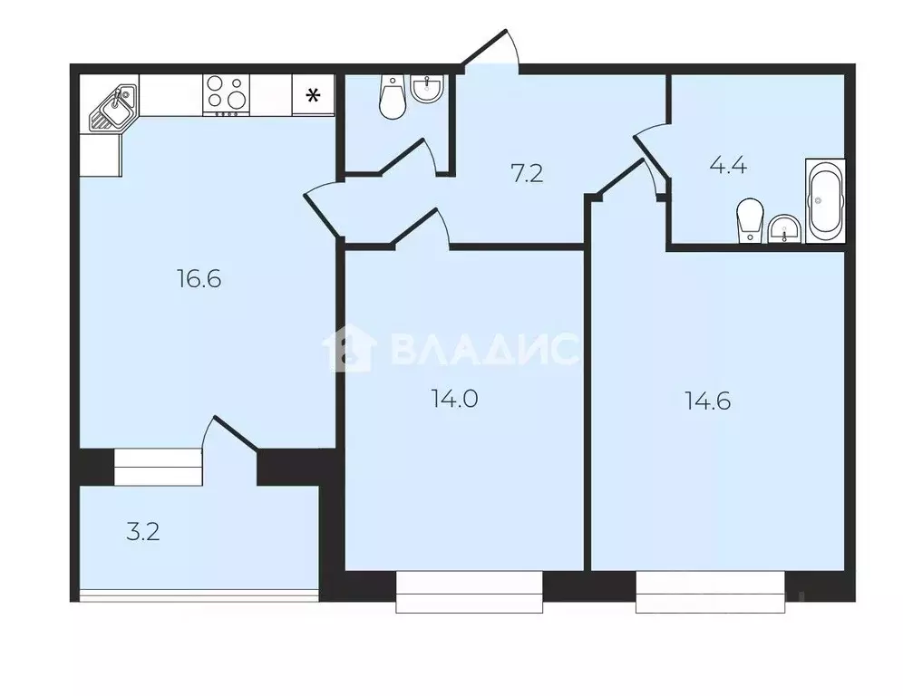 2-к кв. Санкт-Петербург ш. Суздальское, 8 (58.4 м) - Фото 2