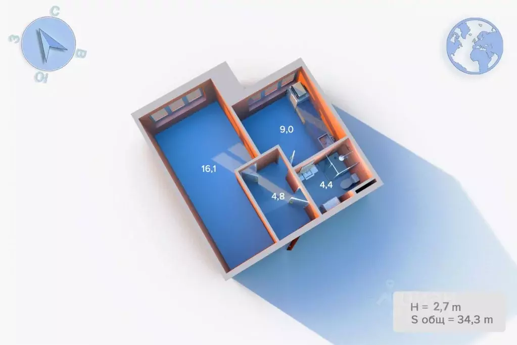 1-к кв. Санкт-Петербург Пискаревский просп., 1 (34.3 м) - Фото 2