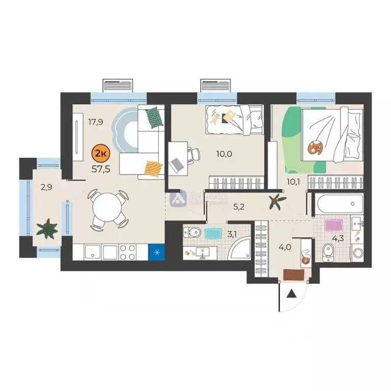 2-к кв. Тюменская область, Тюмень ул. Надежды Шалагиной, 4 (55.5 м) - Фото 1
