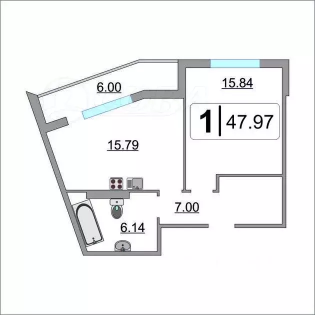 1-к кв. Тюменская область, Тюмень ул. Новоселов, 113 (46.0 м) - Фото 1