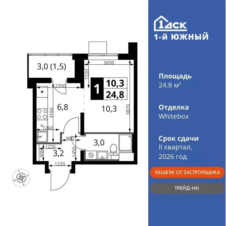 1-комнатная квартира: Видное, улица Фруктовые Сады, 1к3 (24.8 м) - Фото 0