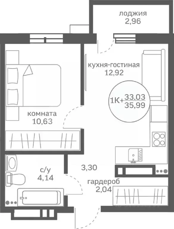 1-к кв. Тюменская область, Тюменский район, д. Патрушева, Меридиан Юг ... - Фото 1