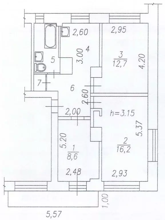 3-к кв. Кемеровская область, Новокузнецк ул. Кирова, 25 (54.0 м) - Фото 2