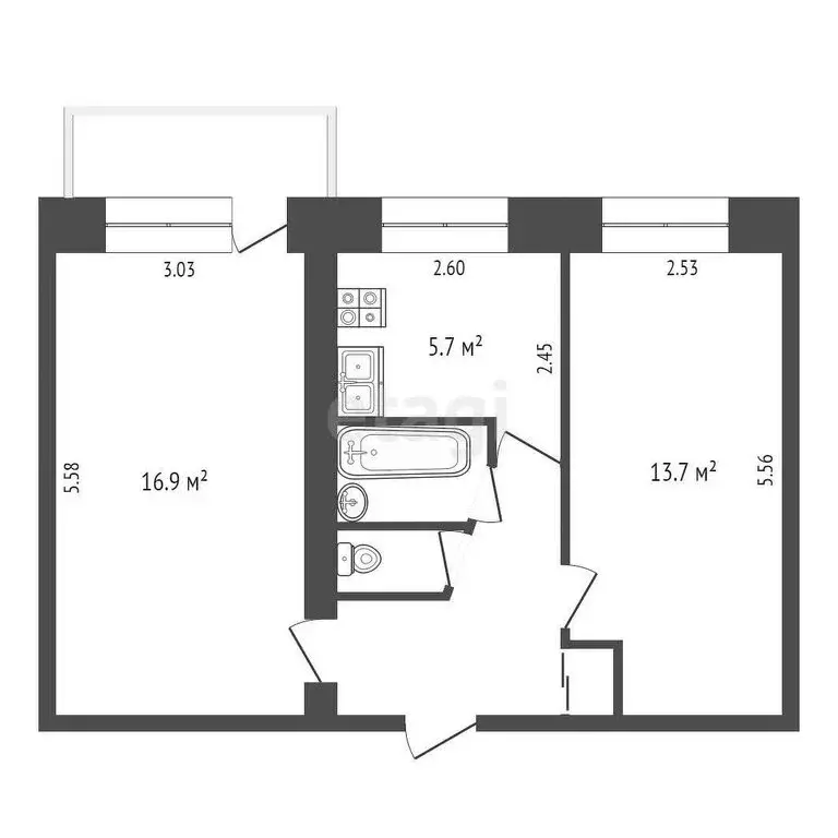 2-комнатная квартира: Муром, Радиозаводское шоссе, 46 (44.6 м) - Фото 0