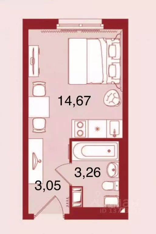 Студия Санкт-Петербург просп. Большевиков, 34к1 (20.98 м) - Фото 2