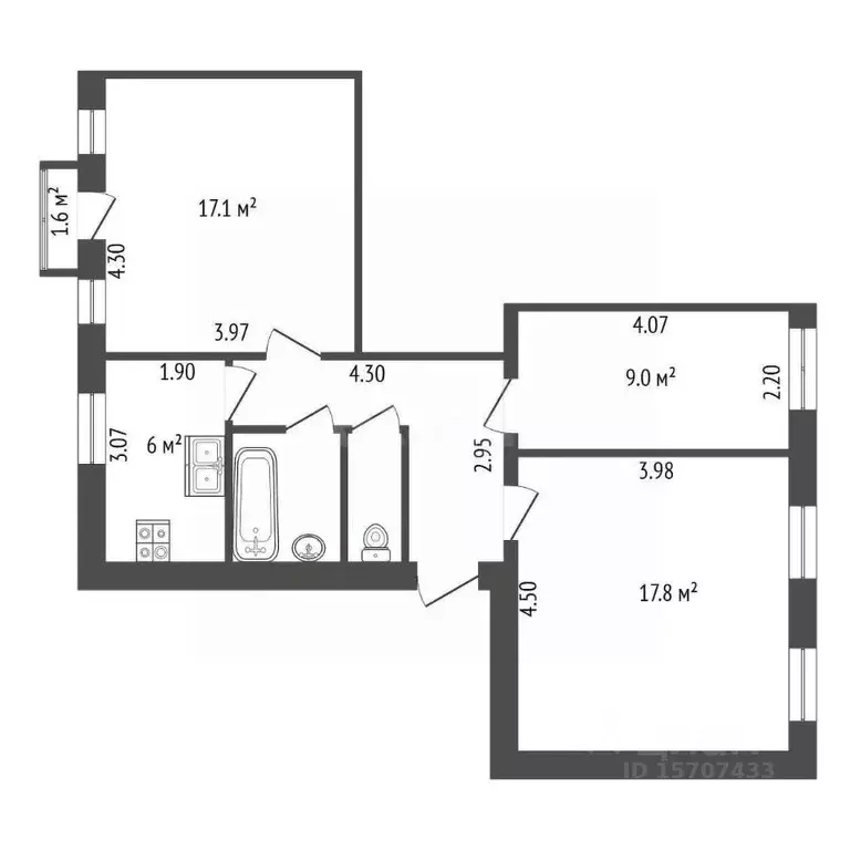 3-к кв. Санкт-Петербург ул. Савушкина, 45 (63.0 м) - Фото 1