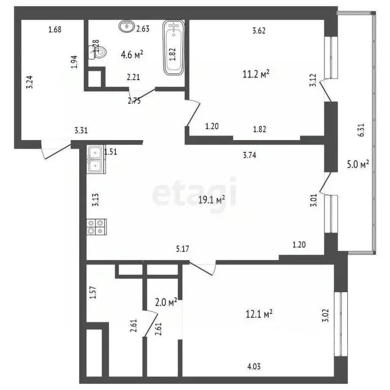 2-к кв. Тюменская область, Тюмень Интернациональная ул., 199к9 (62.7 ... - Фото 1