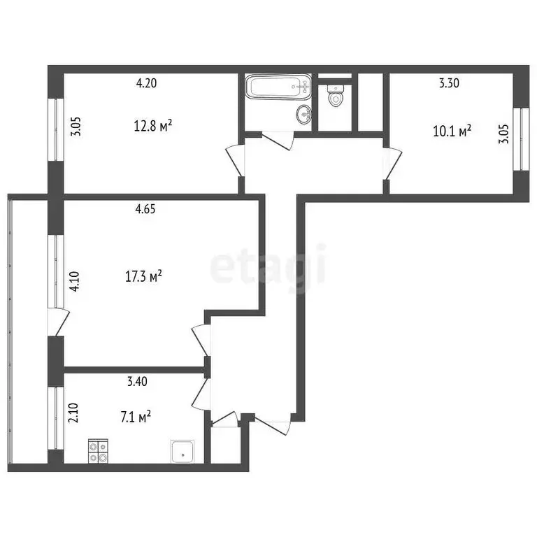 3-комнатная квартира: Томск, улица Елизаровых, 74 (66.3 м) - Фото 0