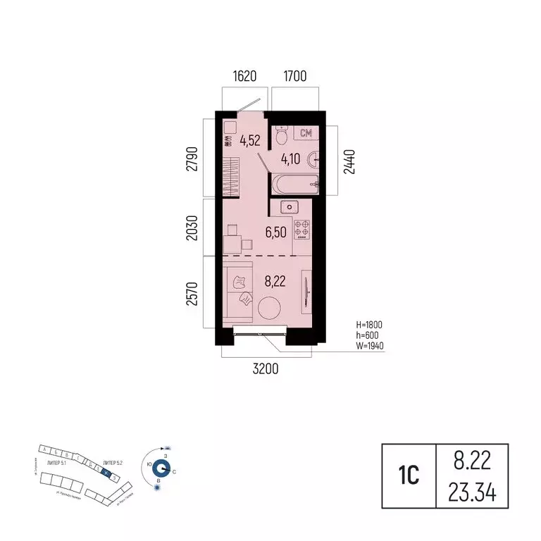 1-комнатная квартира: Уфа, улица Рудольфа Нуреева, 7 (23.34 м) - Фото 0
