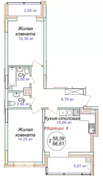 2-к кв. Ставропольский край, Минеральные Воды  (66.61 м) - Фото 0