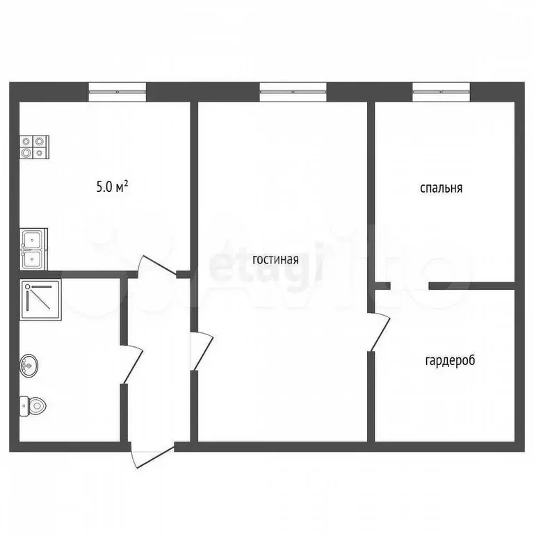 2-к. квартира, 38,8 м, 5/9 эт. - Фото 0