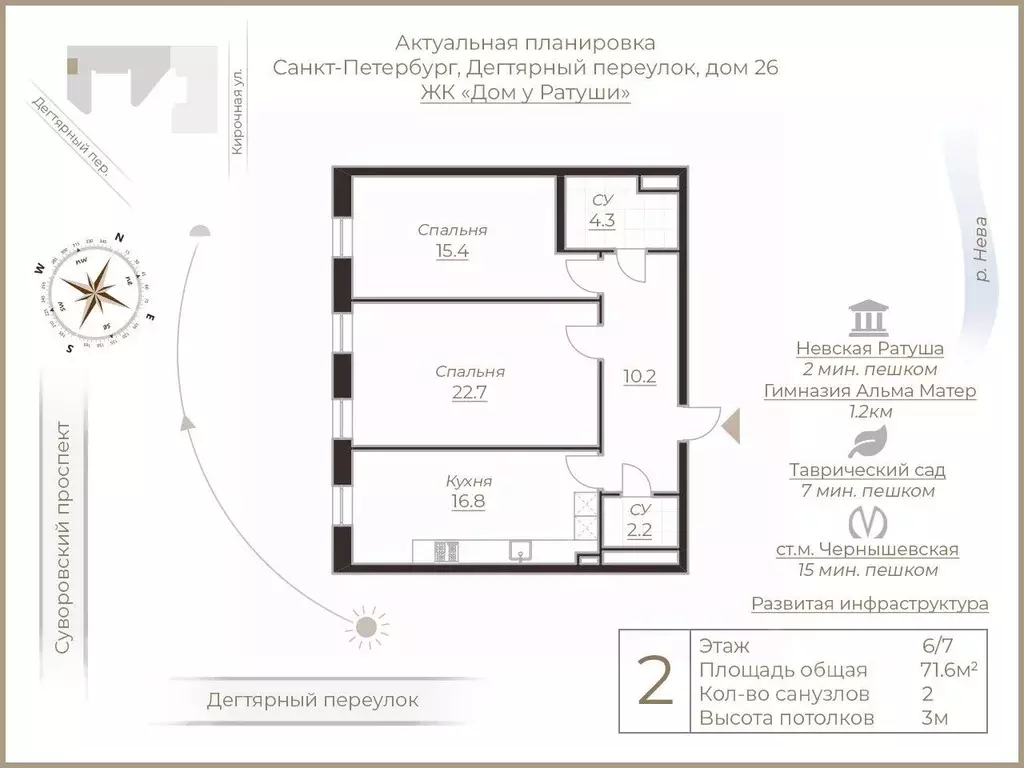 2-к кв. Санкт-Петербург Дегтярный пер., 26 (71.6 м) - Фото 0