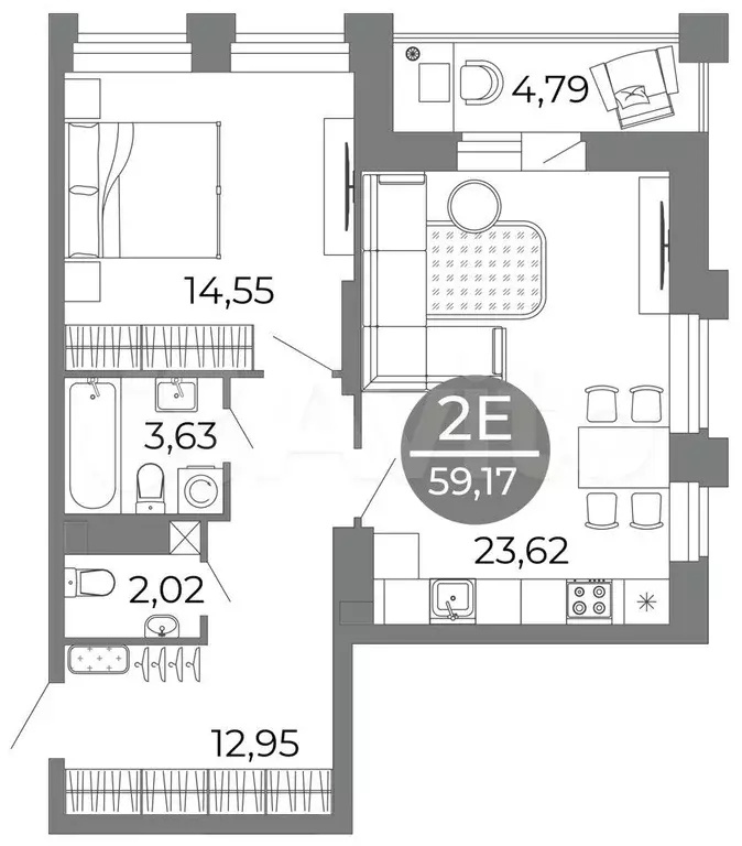 2-к. квартира, 59,2 м, 21/25 эт. - Фото 1