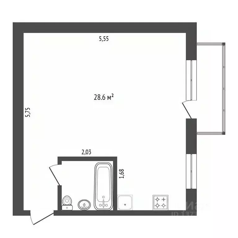 Студия Амурская область, Благовещенск ул. Шевченко, 18 (31.5 м) - Фото 2