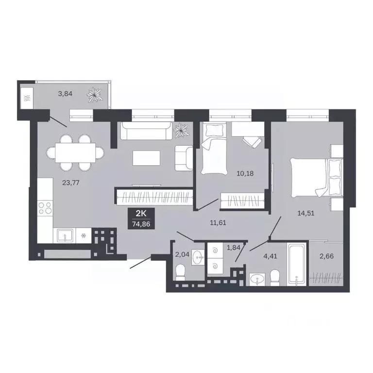 2-к кв. Тюменская область, Тюмень Ямская ул., 29 (71.14 м) - Фото 0